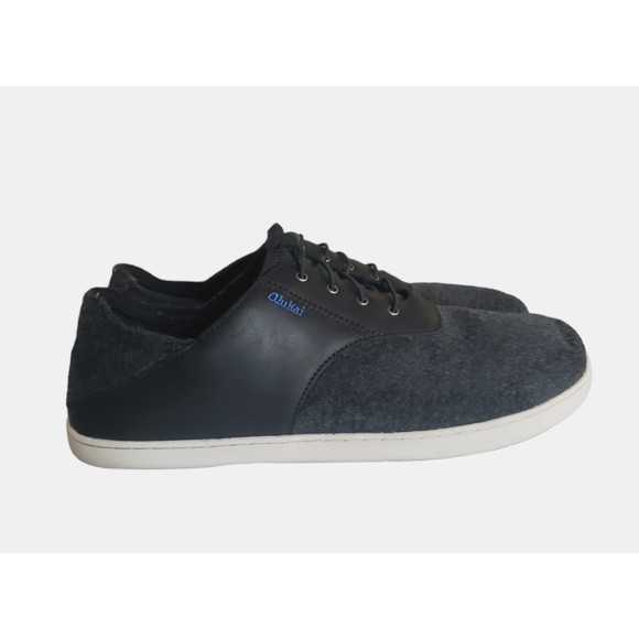 Olukai Nohea Moku Hulu Shoes Men\'s 12 Gray Black Leather Wool Slip On Sneakers main image 7
